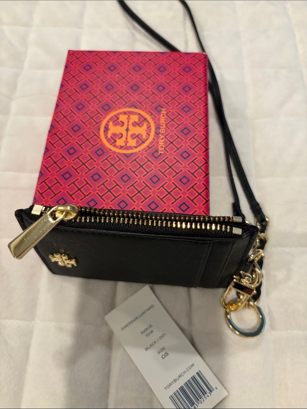 Tory Burch Black Leather Card Holder with Gold Chain Lanyard - Picture 5 of 5